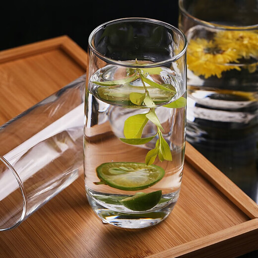 Lemeiya French bow and arrow household glass heat-resistant transparent water cup tea cup drinking cup hospitality green tea cup milk cup tall style 6 pieces (290ml) + rack + tray -13790