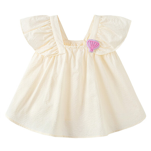 Mini Balabala, the same style in the mall, girls' short-sleeved shirt, summer baby square neck flying sleeve sweet top, milk white 10501 80