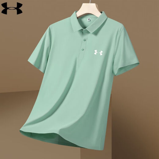 安德玛UA休闲翻领短袖男夏季运动服男士商务冰丝POLO衫半袖 黑色 12358 M 90-115斤