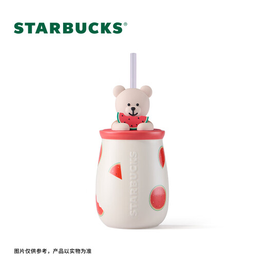 Starbucks (Starbucks) Cup Fruity Adventure Series Ceramic Water Cup Desktop Mug High-Looking Coffee Cup Gift for Men and Women Watermelon Bear Style Ceramic Straw Cup 430ml