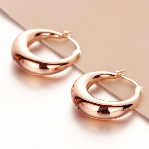 QUAMER585 purple gold earrings plated with 18K color gold glossy round earrings fashionable new ladies glossy earrings (pair of rose gold)