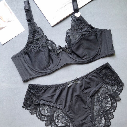 NJSKAKW欧美无海绵性感200斤大码文胸套装 聚拢胖MM大 黑色套装 95E