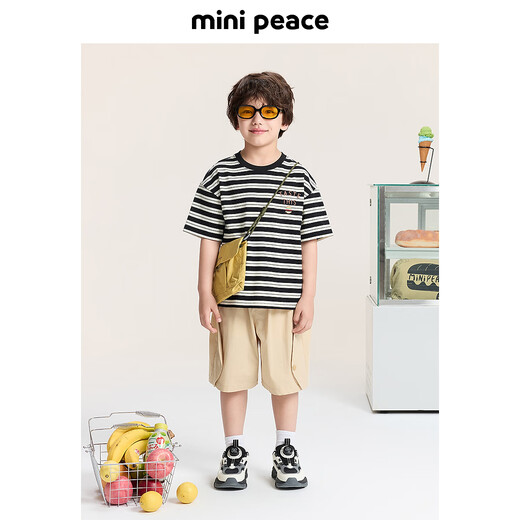 MiniPeace Children's Clothes Xia Xin Boys Short Sleeve T-Shirt F1CNF220Y Black 120