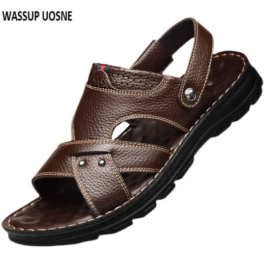 WASSUP UOSNE genuine cowhide first-layer cowhide sandals for men genuine leather summer men's sandals men's casual two-wear driving beach shoes 9928 brown first-layer cowhide 42
