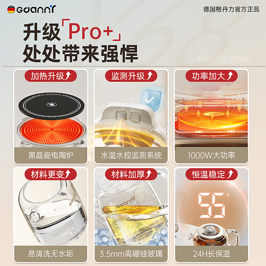 GDANNY German Health Kettle Full Glass Official Flagship Store Electric Boiling Water Hot Water Stewing Tea Insulation Fully Automatic Constant Temperature New Electric Ceramic Stove Mini Baby Milk Making Office Flagship Model - Lifetime Warranty 2L