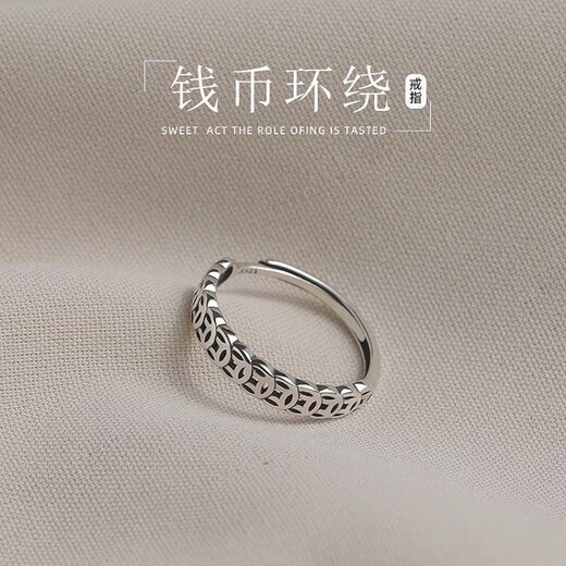Hanjin Palace shiny 999 sterling silver retro ring for women to collect money and coins personalized ins design simple small Qianduoduo sterling silver ring 10.9g with original gift box certificate