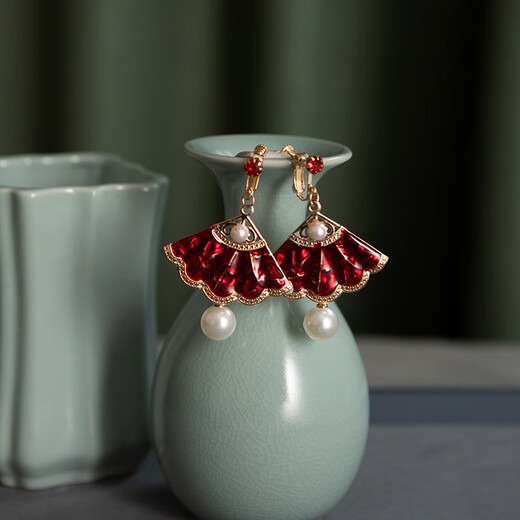 Shijun (SHIJUN) Bridal Toast Wear Red Hair Accessories Xiu Hetou Clothing Step Fan Shape New Chinese Style Hairpin Wedding Dragon and Phoenix Coat Cheongsam Suit