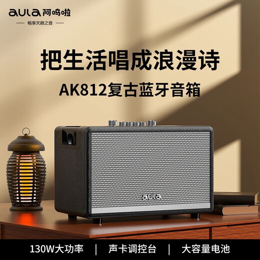 Awola Retro Bluetooth Speaker Teaching and Teaching Musical Instruments Playing and Singing Amplifier Charging Dual Microphones Musical Instruments Playing Outdoor Karaoke AK812 Four Speakers 130W Power Dual Microphones
