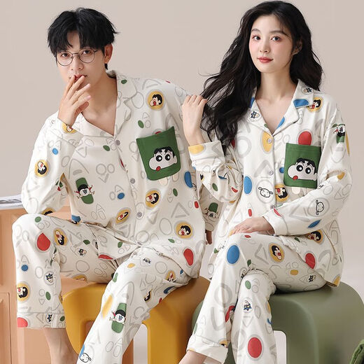 
FHHUABD couple pajamas spring and autumn style 2024 new pure cotton long sleeve women cute cartoon men can wear home clothes set Flagship store-757 L single men