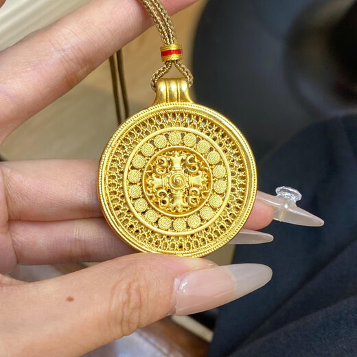 DR-FLVVS Eight Treasures Compass Pendant 18K Gold Wei Xue's Same Style Enamel Vajra Pestle Eight Treasures Compass Pendant Enamel Vajra Pestle Compass + Ruyi Rope