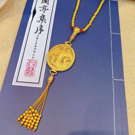 Youzhu sweater ancient style same necklace new new sachet pendant gold shop sand gold chain women's national trend filigree Phoenix style Chinese style Phoenix sachet 5mm beads sweater chain 60 long