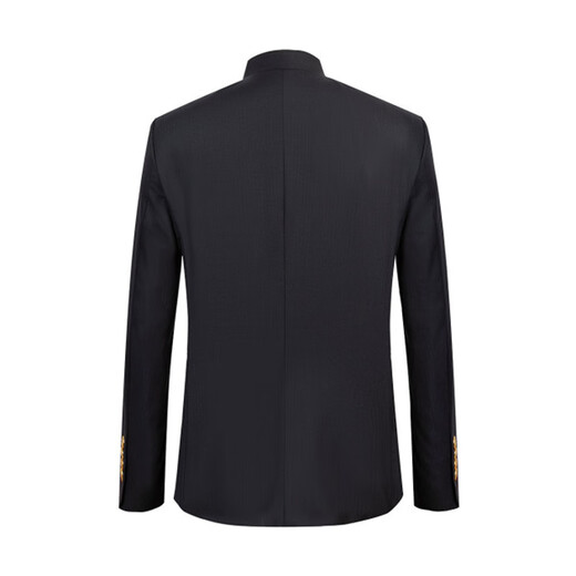 Qipai Chinese tunic woolen suit men's 2025 autumn new style middle-aged men's Chinese stand-up collar business suit dress Tibetan blue Chinese stand-up collar 175B B48 (175/96B)