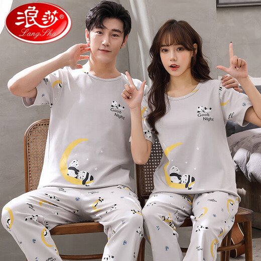 Langsha Summer Couple Pyjamas Pantalons à manches courtes Coton Coton Men de jeunesse Vêtements de maison Girls Carton de style coréen Suit en vrac de grande taille Pantalage à manches courtes et à manches courtes-Q3519 Chinchilla M Femmes [80-100jin [Jin est égal à 0,5 kg]]]