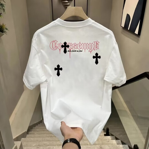 
GTYUWVG2025 summer new American 220g pure cotton retro black top couple outfit versatile round neck short-sleeved T-shirt for men and women V695 black M