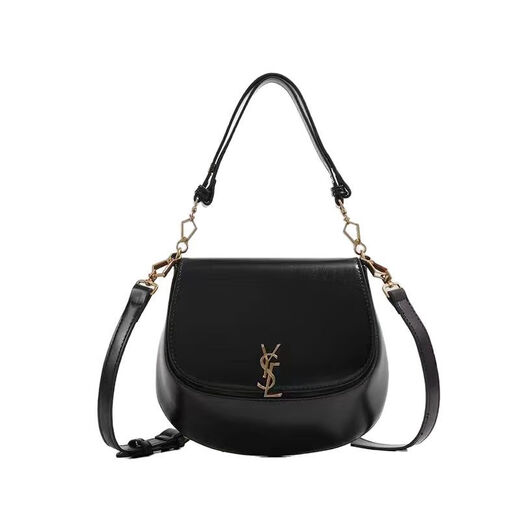 包包女2025新款YS家马鞍包同款新款月亮包贝壳包迷你小包包翻盖包 黑色 20*23*8