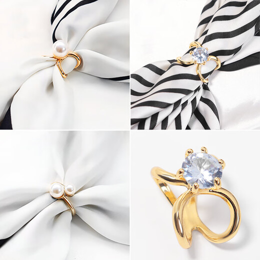 WOUG shawl corner knotted buckle simple small square scarf silk scarf buckle versatile dual-purpose three-ring silk silver 1