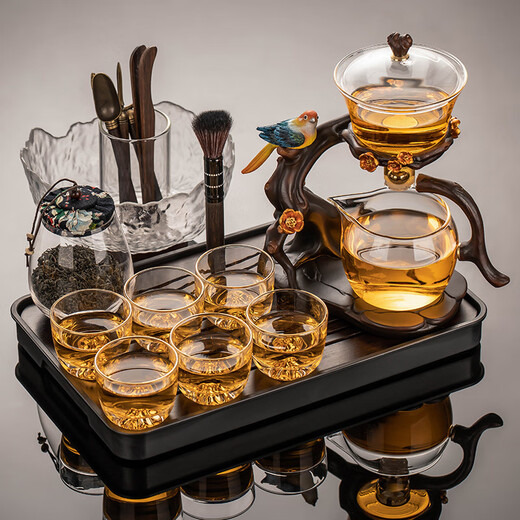 XMSJ玻璃自动茶具套装家用全套懒人泡茶神器办公室磁吸泡茶壶茶 12023透明喜上眉梢自动泡茶器藏