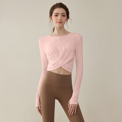 LULU CENTURY yoga clothing set for women, fashionable Pilates training clothing, fitness running sports, quick-drying breathable long-sleeved tops for women, white tops M