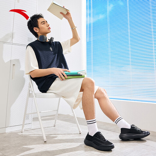 ANTA Cool Breeze Slip-On Lightweight Cushioning Sports Shoes for Men 2026 Spring New Casual and Comfortable Walking Training Shoes Basic Black-1 40.5