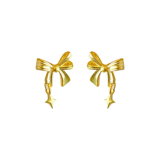 BZK gold fugitive princess bow earrings for girls 999 pure gold 2025 spring and summer new pure gold earrings 0.01g star earrings