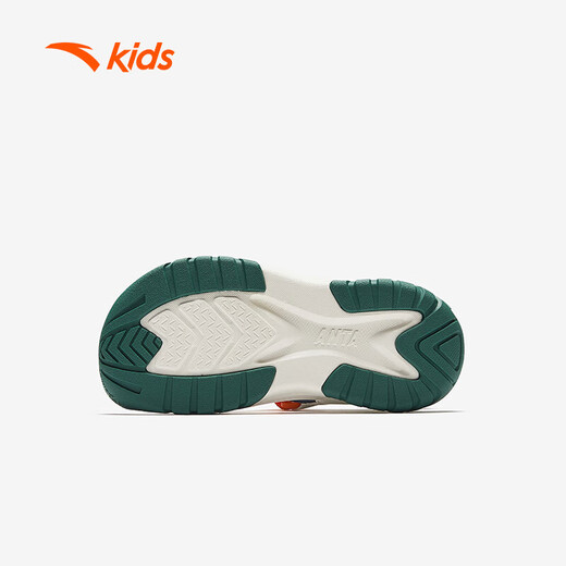 ANTA children's sandals for boys, outdoor breathable and comfortable buckle low-top toe beach shoes, river shoes D, ivory white/new ink blue/Xixia orange 29