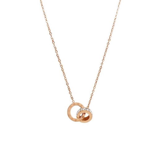 Qian Sheng Yuan Swarovski Zirconia Small waist plated 18k gold necklace AU750 women's 18K color gold double ring diamond light luxury pendant Roman numerals 18K rose gold necklace European and American style