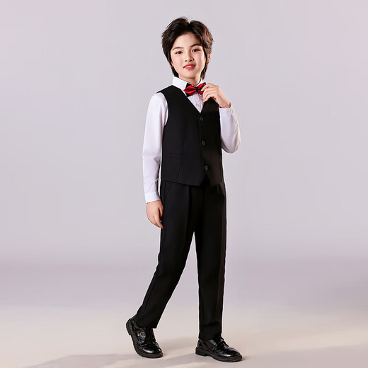 安妮优儿儿童礼服西装套装男童英伦风花童演出服主持人帅气童装 黑色  120