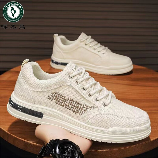 Woodpecker men's board shoes 2025 new spring mesh breathable sports odor-proof men's shoes fashionable versatile casual men's shoes trendy shoes CF9906 khaki 41