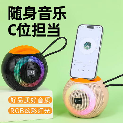 蓝牙音响迷你便携式低音炮一键录音TWS互联HIFI级环绕音质长续航RGB炫彩灯光便携式蓝牙音响p62 RGB炫彩-5.3芯片-HIFI音质-黑