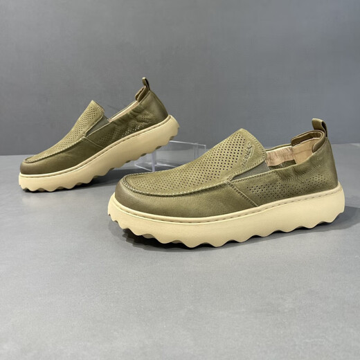 Gy jinlilai 2025 sommerdickdicker fauler Mann Kicks Slattern Leder Hollow Travel Schuhe Herrenschuhe atmungsaktive Sportpause 9898 gelbe Lederoberfläche 41