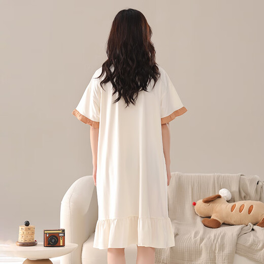 LangSha couple pajamas for women summer pure cotton short-sleeved cute cartoon sweet nightgown 100% cotton men's home wear set 88832 XL women + 3XL men