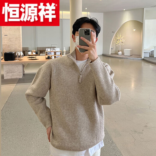 Hengyuanxiang (HYX) sweater simple casual half-zip new sweater for men and women Korean version ins trend solid color lazy lapel outer high-end brand special price broken code gray (high quality) high-end brand special price broken code M