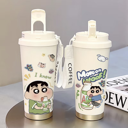 
Crayon Shin-shirt water cup Crayon Shin-shirt thermos straw large capacity student double cover mouth men and women carry water CKY679 Shin-shirt + lanyard Stainless steel + ceramic inner liner