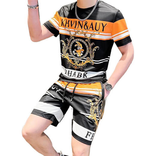 GTYUWVG2025夏季冰丝套装男士潮牌潮流短袖欧货男装夏装迷彩T恤衣服 831白色套装 2XL 适合135-150斤