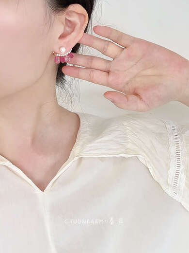 Shien Japanese Light Luxury Natural Stone Niche Earrings Original Design Crystal Moonstone Tanzanite Ear Row 14K Gold Covered Women Special Note Pearl Earrings are an extra bonus