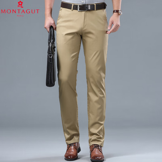 Montagut business casual pants for men 2025 summer thin straight mid-waist high-end cotton versatile trousers 9928-1 Khaki 29