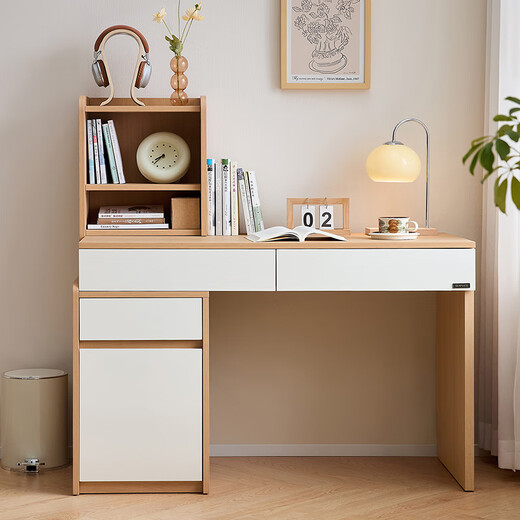 Quanyou Home Log Style Desk and Bookshelf Combination All-in-One Office Study Computer Storage Table Bedroom Bedside Writing Desk