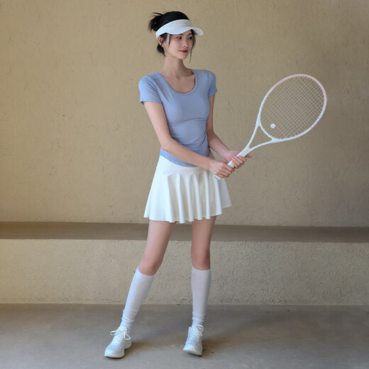 ACKDCS Cool Yoga Wear Short Sleeve Women's Summer Thin Sports T-Shirt Top Pilates Fitness Training Set Glacier Blue Short Sleeve + White Skirt M Recommended 95-110 Jin Jin equals 0.5 kg