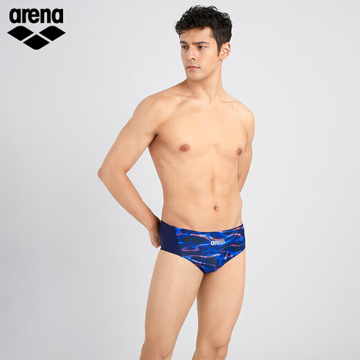 Arena's 25ème nouveau maillot de bain pour hommes, motif dynamique et cool, haute élasticité et confortable maillot de bain triangle à entrejambe haut pour hommes, bleu marine, tissu doux blanc, haute élasticité et non serré L