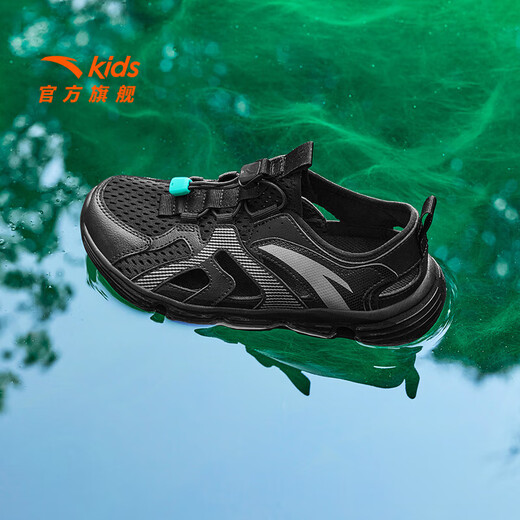 ANTA (ANTA) children's sandals, boys' shoes, 2026 spring new outdoor river tracing shoes, toe-toe beach shoes, black-4 35