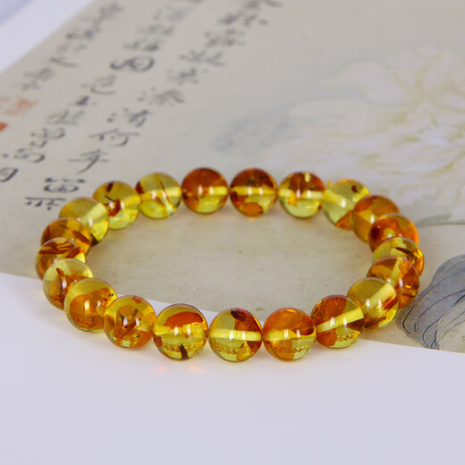 Famous family natural flower amber bracelet for men and women, single circle round bead red leaf explosion amber bracelet birthday gift for girlfriend 9mm