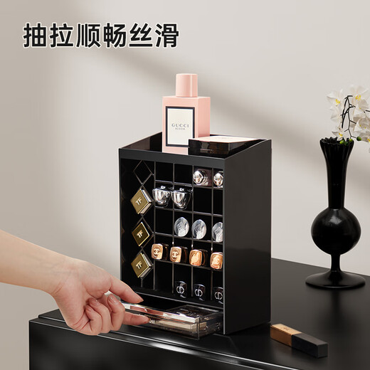Lipstick storage box desktop high-end cosmetics powder puff lip glaze lip balm dressing table compartment display stand for children lipstick storage box 24 compartments with drawer at the bottom