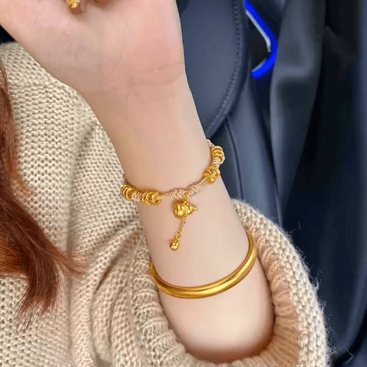 Yilaibao gold packaging bracelet for women gourd 999 feet gold fat furnishing little gold lump fortune beads Fulu pure gold rope gift gourd + 20 packaging bracelets gold weight about 3.1g [bee rope]