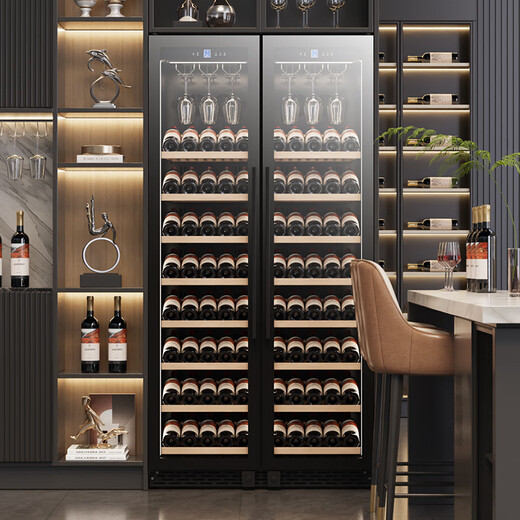 BAIKAILUN wine cabinet double door double temperature constant temperature wine cabinet ice bar wine cabinet home living room refrigerator office ice bar tea beverage display cabinet wine beer fruit freshness refrigerator 1.76 meters | dual temperature zone | double ice bar | 418L thin section