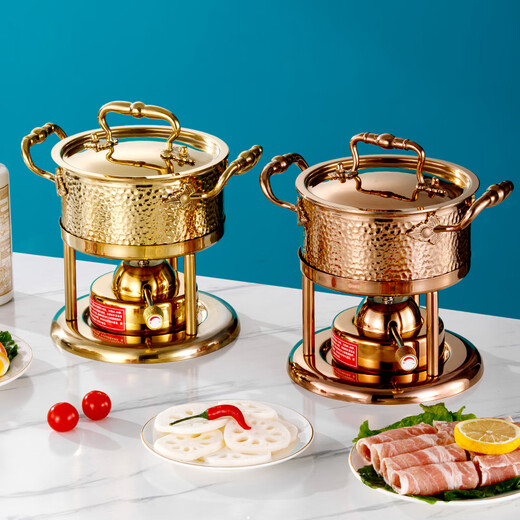 Prince Zheng 304 stainless steel inflatable small hot pot, one person, one pot, single shabu-shabu, gas gas stove pot, commercial and household, silver triangle ear (large stove core 120 minutes) 18cm