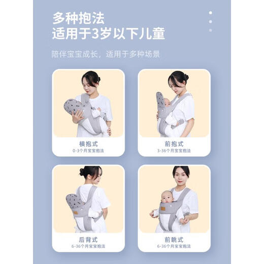 Beijing harness newborn baby with front and back dual-use horizontal and front hugging style for small-month-age babies to go out easily 0-1 year old, Dr. Monet Grey protects his head and spine 0-24 months