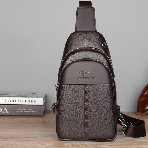 
Kangaroo men's crossbody chest bag genuine leather men's head layer cowhide leather one-shoulder leather bag men's ins small cross bag boy's chest bag brown 7029 real leather