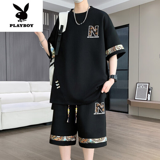 Playboy (Playboy) 2025 SOMMER SOMMER NEUER CHINA CHINAL CLASSION MEN MEN SAUS RUND HALS Kurzarm T-Shirt Shorts Zweiteiler Set [kurz.
