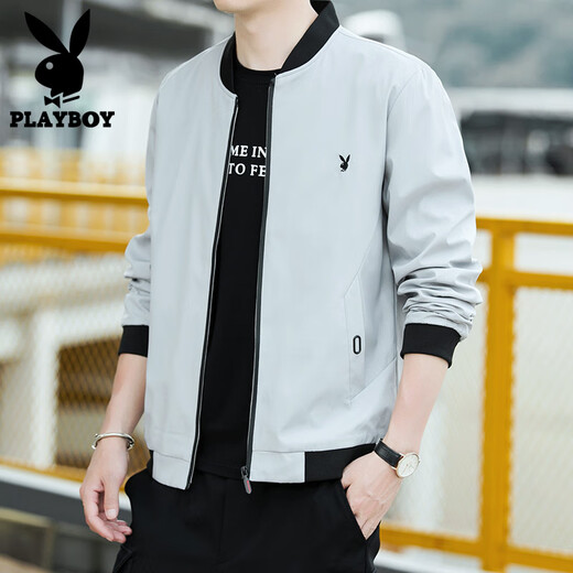 Playboy New Men's Jacket Spring and Autumn Jacket Men's Casual Slim Top Thin Breathable Baseball Uniform Work Wear Trendy and Versatile 2030 Black (Spring and Autumn Style) XL 120-135Jin Jin is equal to 0.5 kg