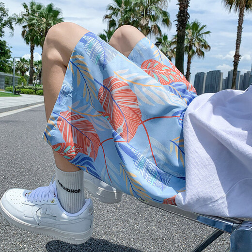 JUESHAO beach shorts men's summer thin quick-drying swimming trunks trendy printed large pants loose pajamas casual five-point pants 677 white M